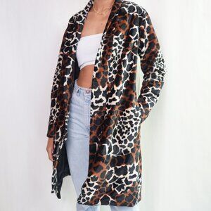 NEW Giraffe Animal Print Long Overcoat Jacket